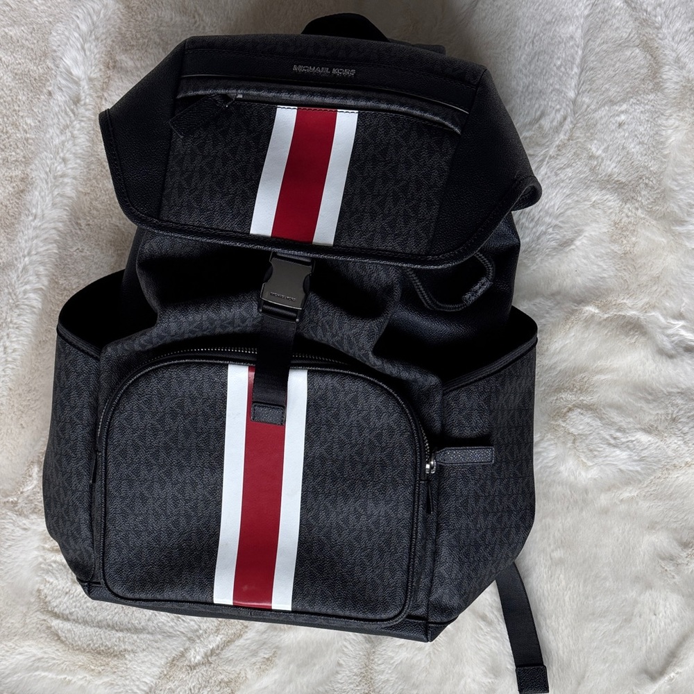 Michael Kors Men's Backpack with Black and Red Stripes